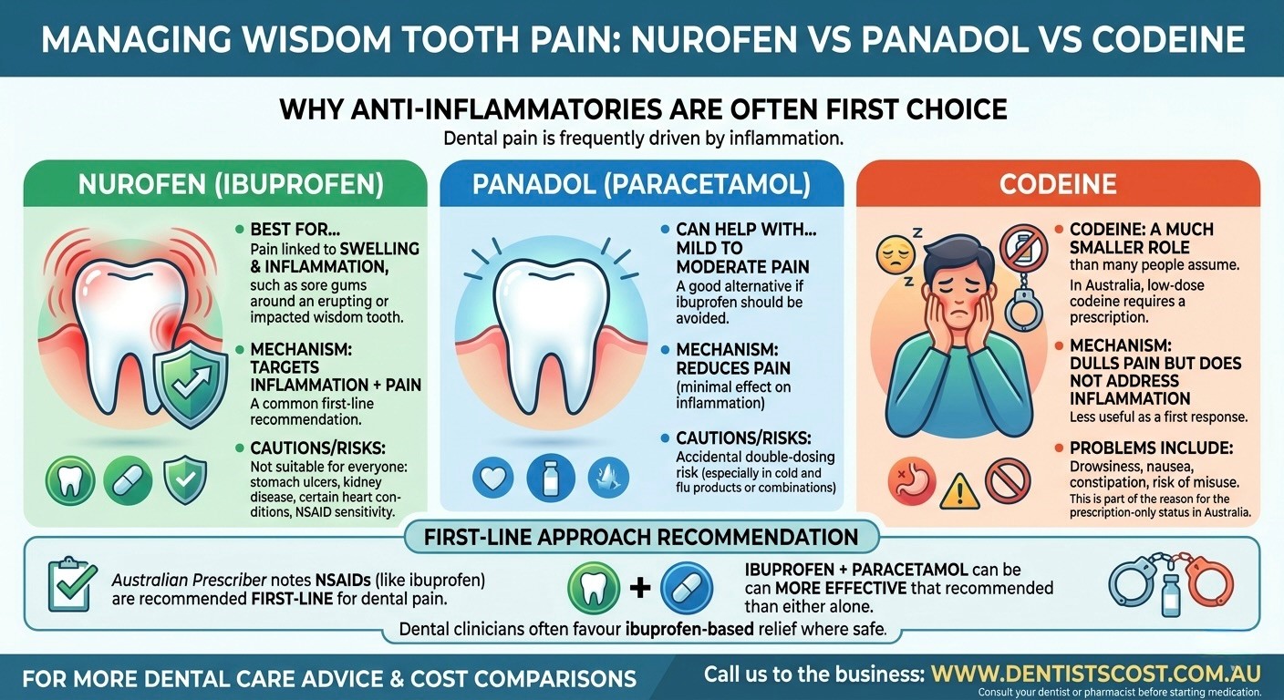 Managing wisdom tooth pain using Nurofen, Panadol, or Codeine safely